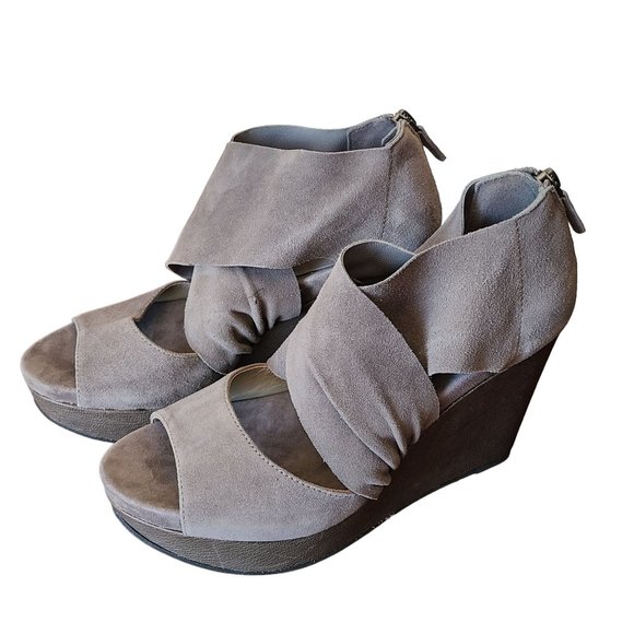 Eileen Fisher Women's Size 7 Draw Suede Wedge Sandals Platform Open Toe - Picture 1 of 11